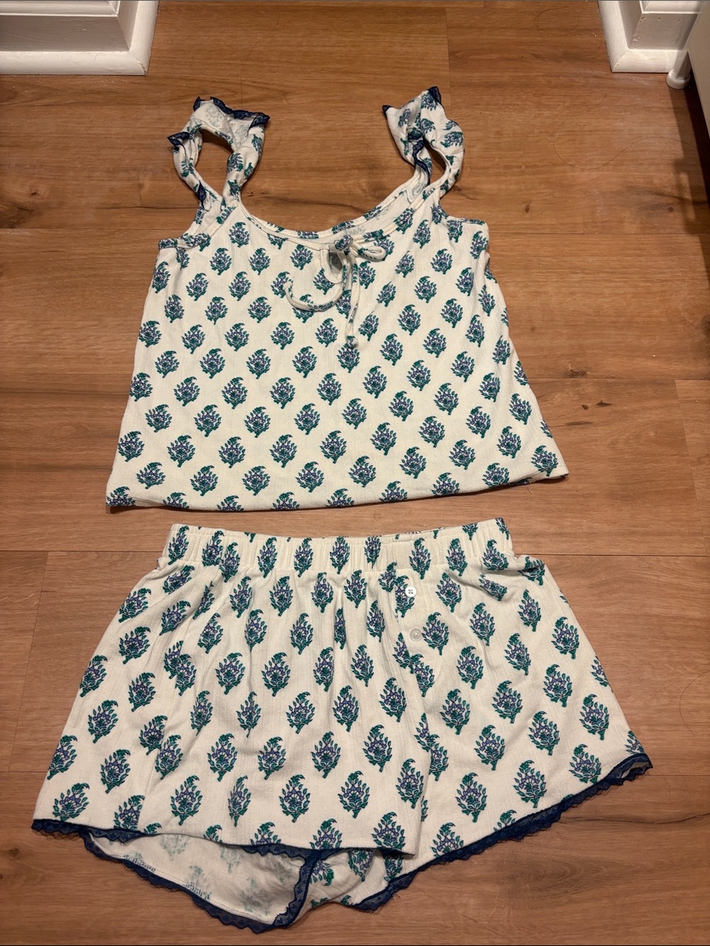 Roller Rabbit x Target Two-Piece White & Teal Floral Pajama Set